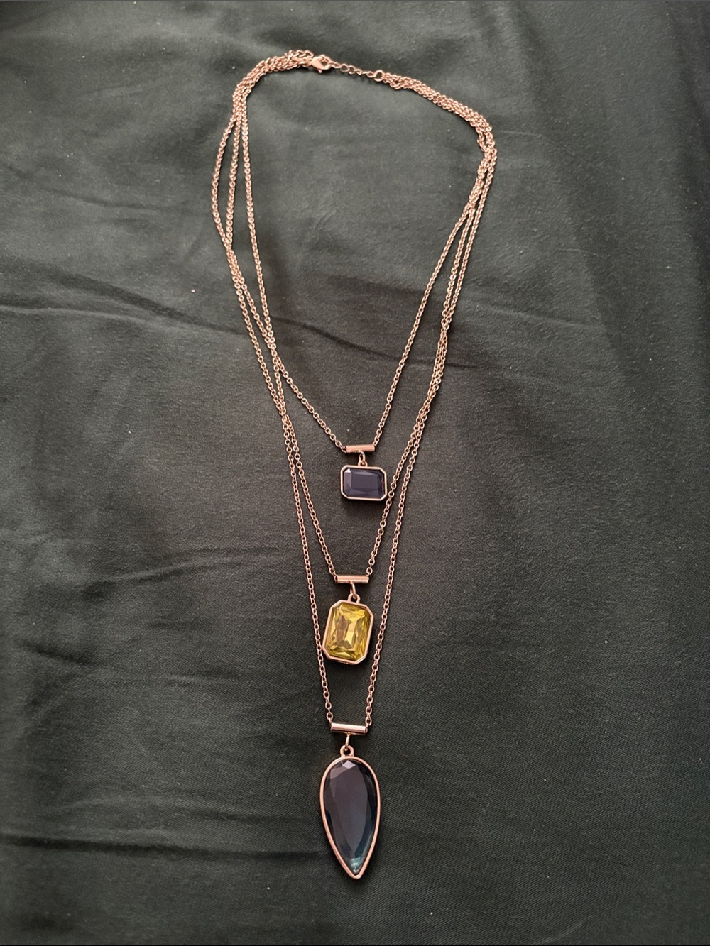 Banana Republic Rose Gold Layered Necklace with Blue and Yellow Stones